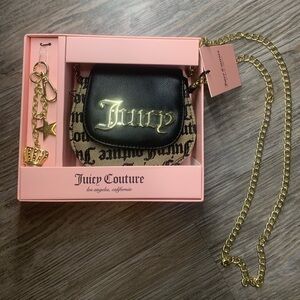Juicy Couture Black & Tan Mini Crossbody with Gold Logo and Key Chain